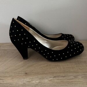 Simply Be Black Gold Studded Block Heel Pumps Size 7‎ Party Shoes Dressy Holiday
